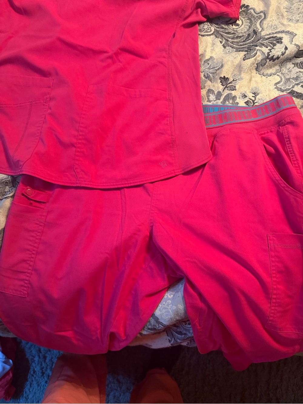 Med Couture Bright Pink Cargo Scrub Shorts
